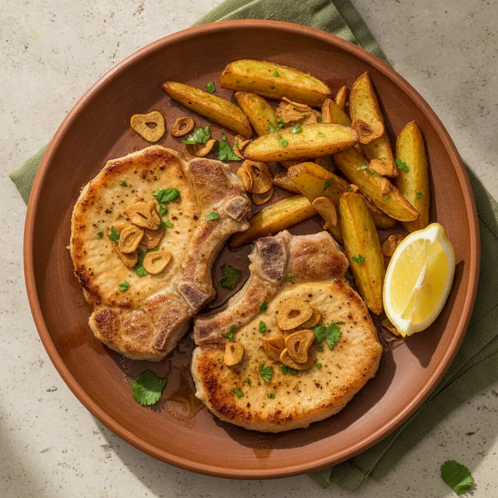 Chuletas de cerdo a la freidora de aire con ajo y limón