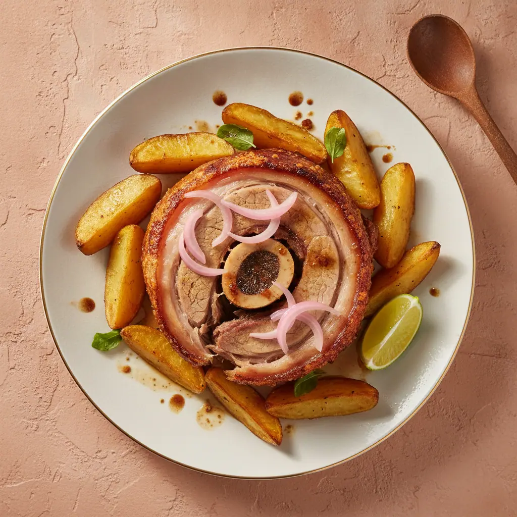 Codillo de cerdo al horno con papas