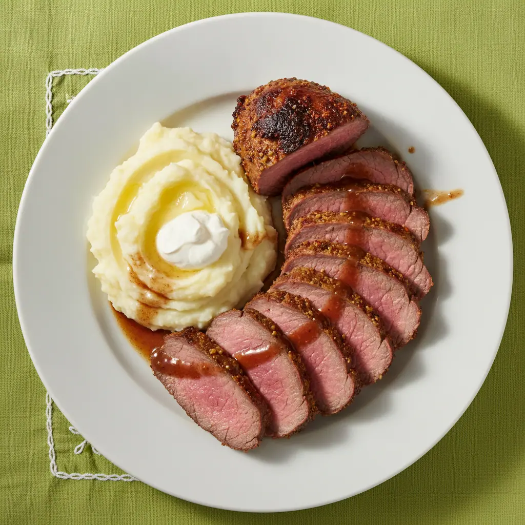Lomo ancho al horno en una pieza, tajado fino