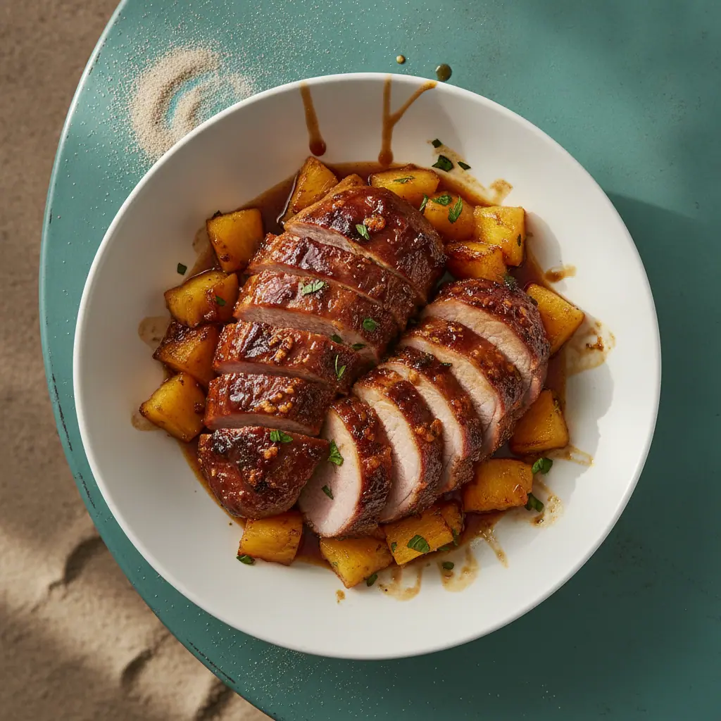 Lomo de cerdo agridulce a la panela con piña