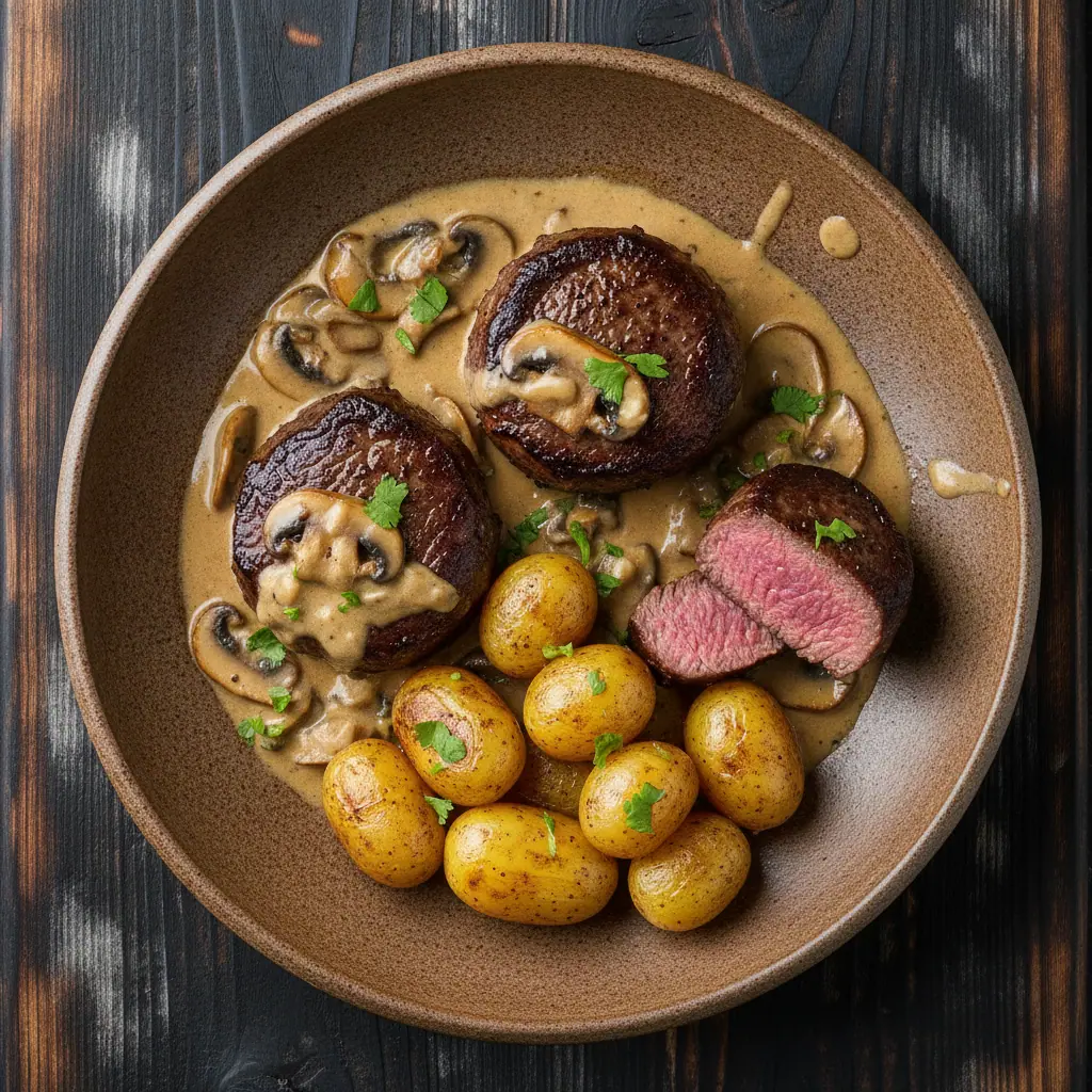 Medallones de lomo fino en salsa de champiñones