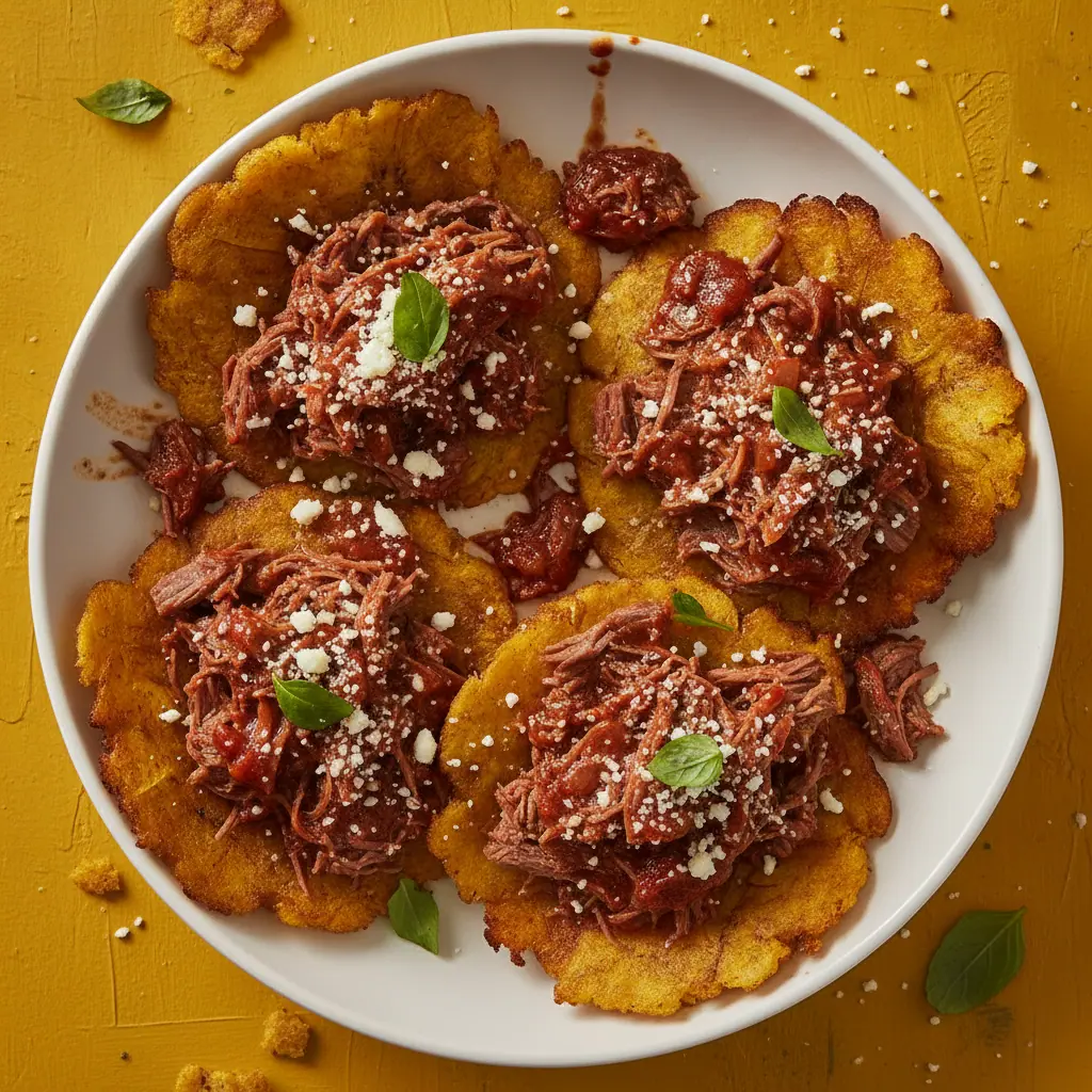 Patacón pisao con carne desmechada
