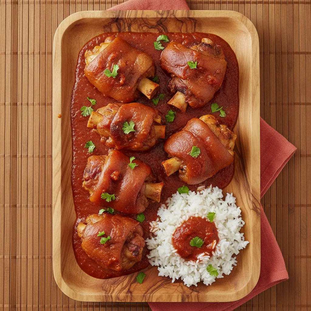 Patica de cerdo en salsa de tomate