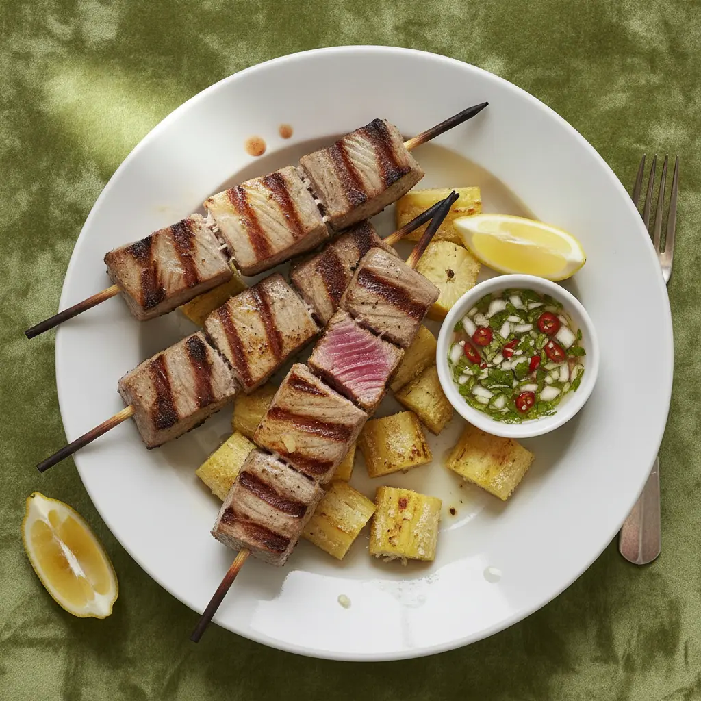 Pinchos de atún a la parrilla con ají de limón