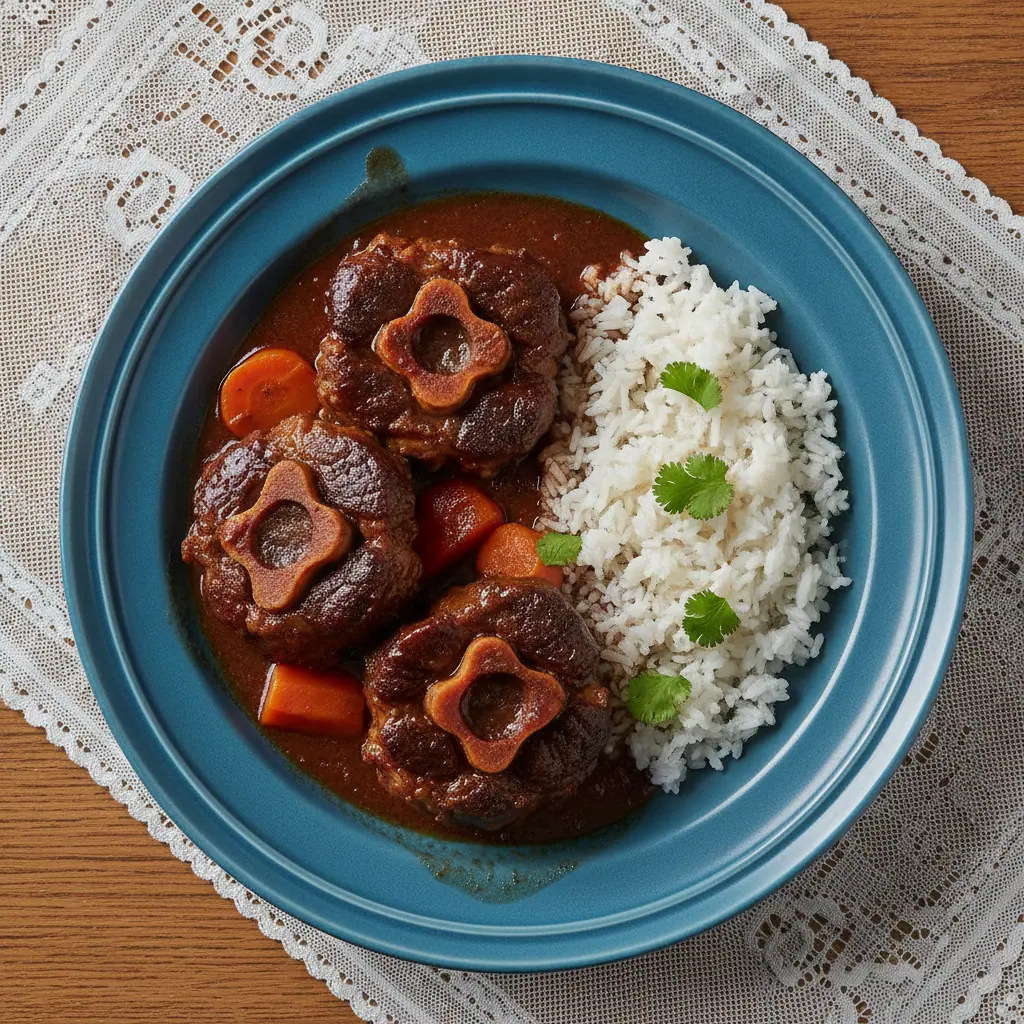 Rabo de res guisado en salsa criolla oscura