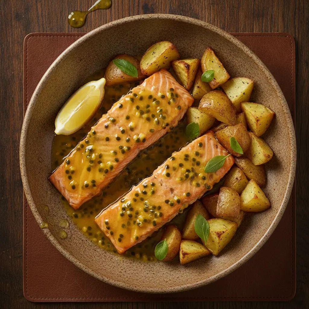 Salmón al horno en salsa de maracuyá