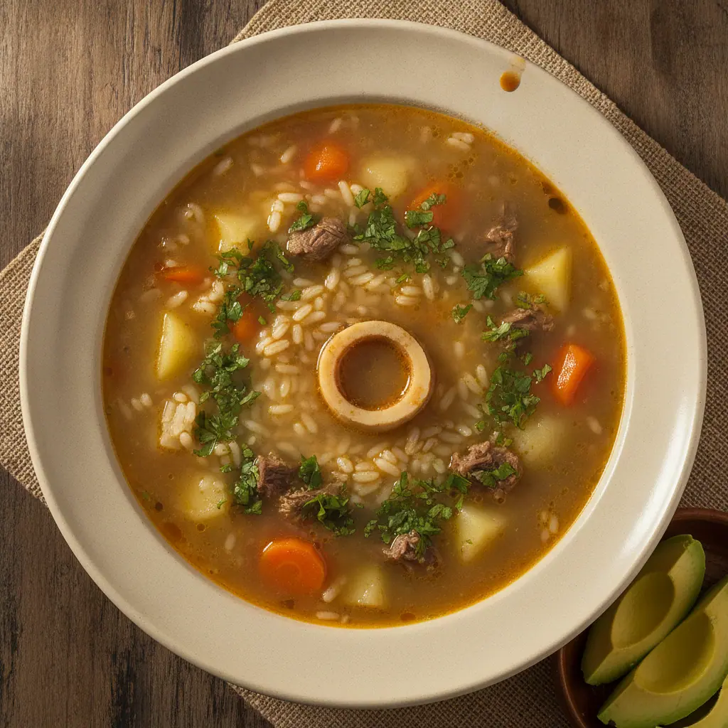 Sopa de arroz con hueso blanco
