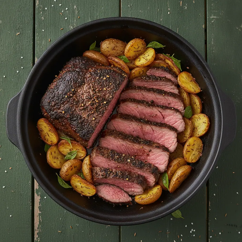 Tri-tip angus al horno con costra de pimienta y ajo
